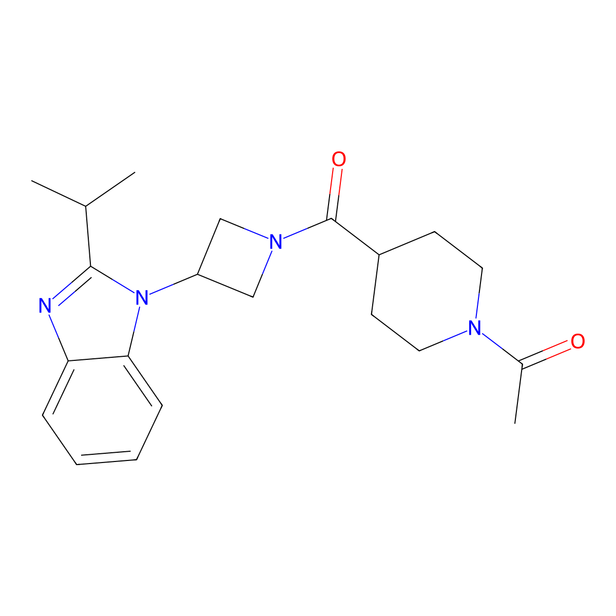 1-(4-{3-[2-(propan-2-yl)-1H-1,3-benzodiazol-1-yl]azetidine-1-carbonyl}piperidin-1-yl)ethan-1-one molecular structure, CAS 2415534-46-0