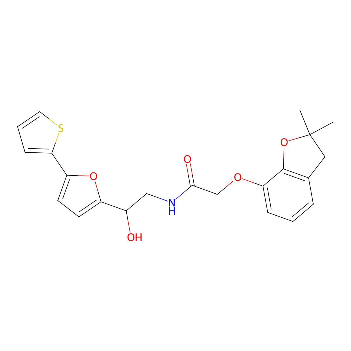 2-[(2,2-dimethyl-2,3-dihydro-1-benzofuran-7-yl)oxy]-N-{2-hydroxy-2-[5-(thiophen-2-yl)furan-2-yl]ethyl}acetamide molecular structure, CAS 2415534-49-3