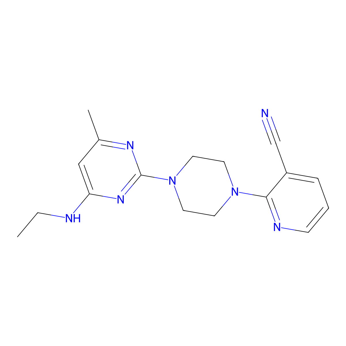 2-{4-[4-(Ethylamino)-6-methylpyrimidin-2-yl]piperazin-1-yl}pyridine-3-carbonitrile molecular structure, CAS 2415534-52-8