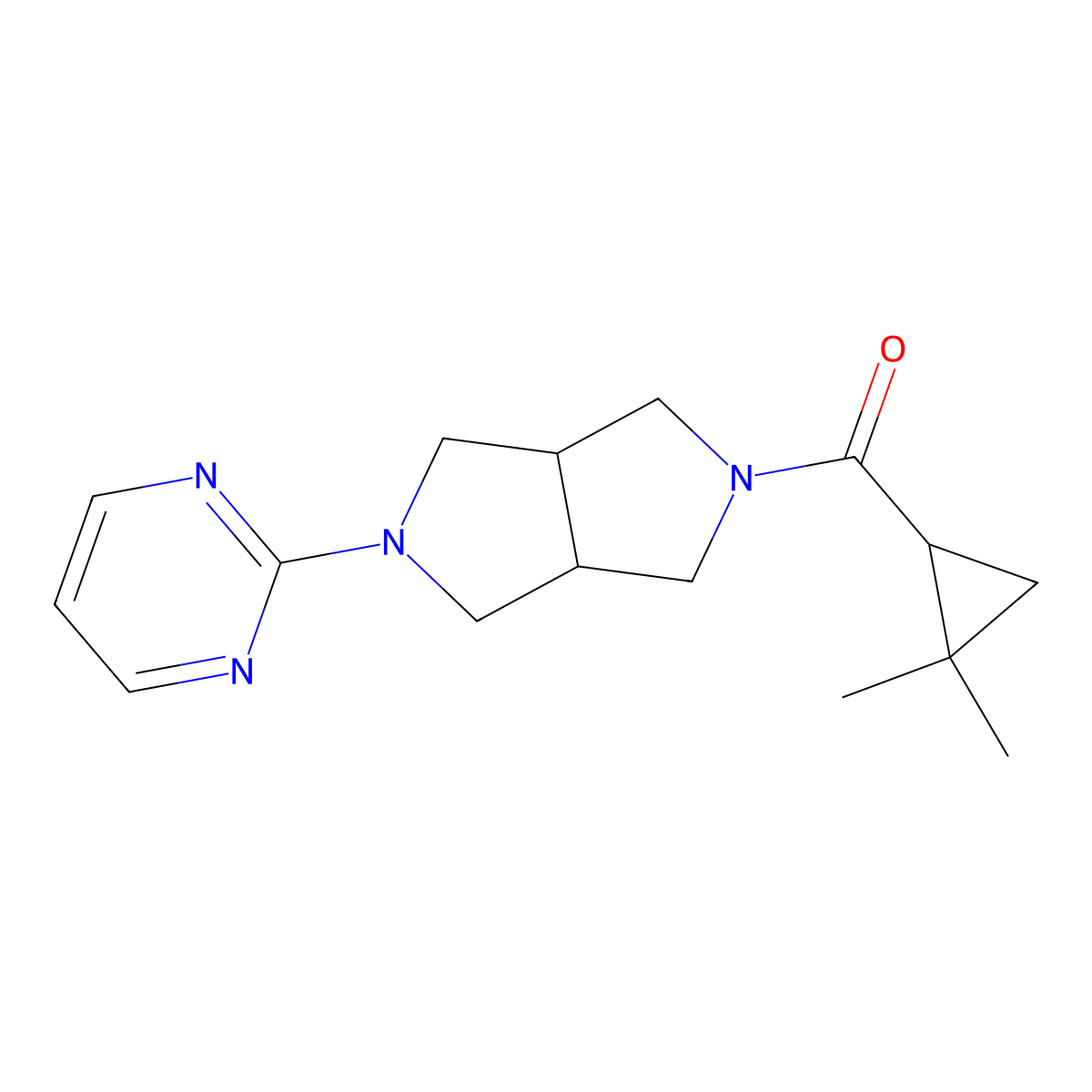 2-[5-(2,2-Dimethylcyclopropanecarbonyl)-octahydropyrrolo[3,4-c]pyrrol-2-yl]pyrimidine molecular structure, CAS 2415534-60-8
