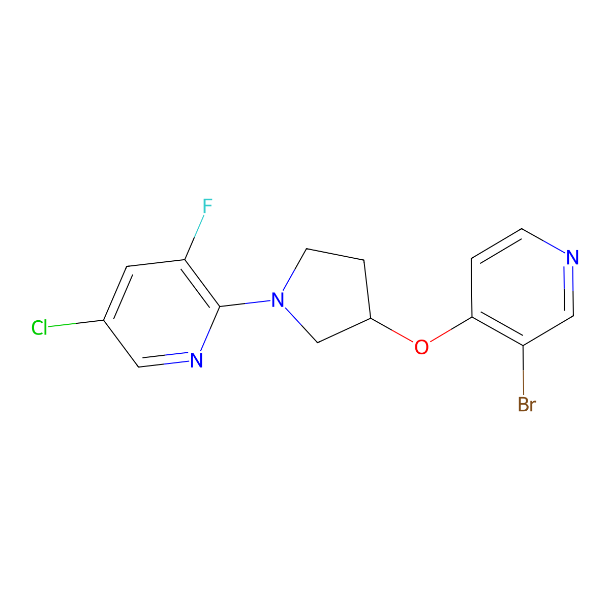 2-{3-[(3-Bromopyridin-4-yl)oxy]pyrrolidin-1-yl}-5-chloro-3-fluoropyridine molecular structure, CAS 2415534-63-1