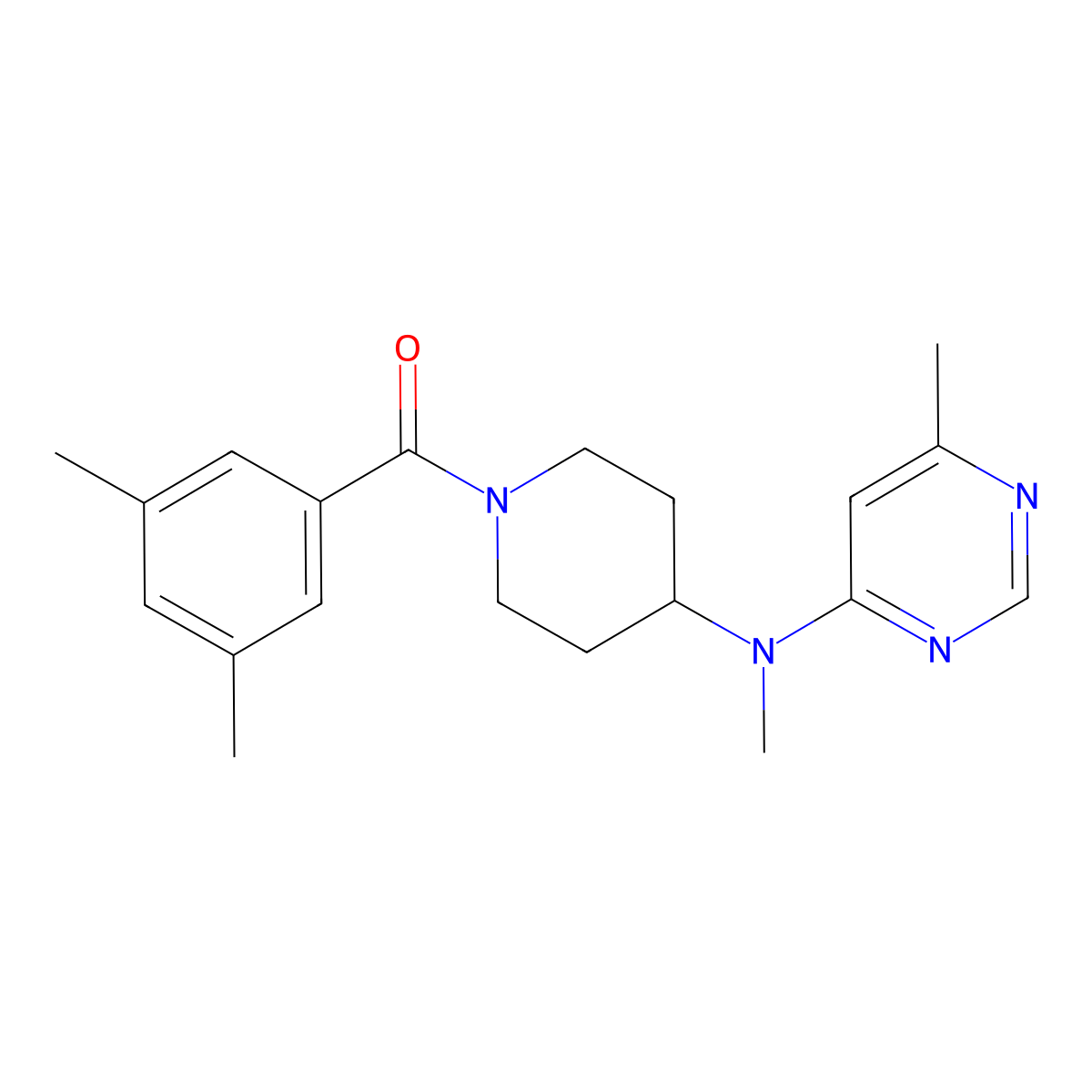 N-[1-(3,5-dimethylbenzoyl)piperidin-4-yl]-N,6-dimethylpyrimidin-4-amine molecular structure, CAS 2415534-65-3