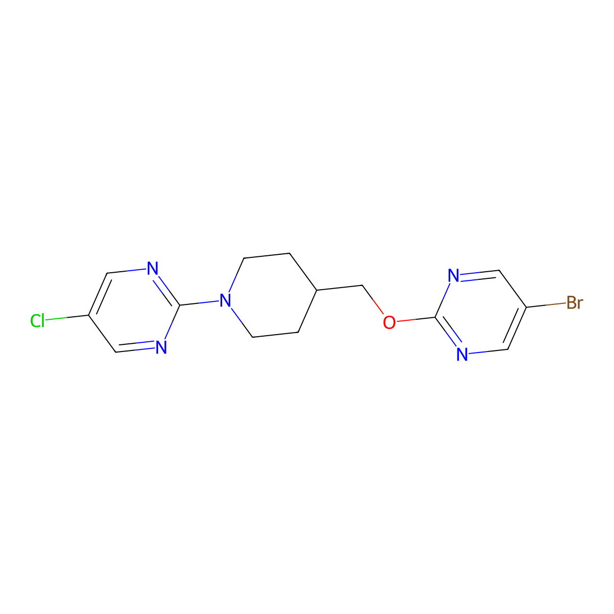 2-(4-{[(5-Bromopyrimidin-2-yl)oxy]methyl}piperidin-1-yl)-5-chloropyrimidine molecular structure, CAS 2415534-75-5