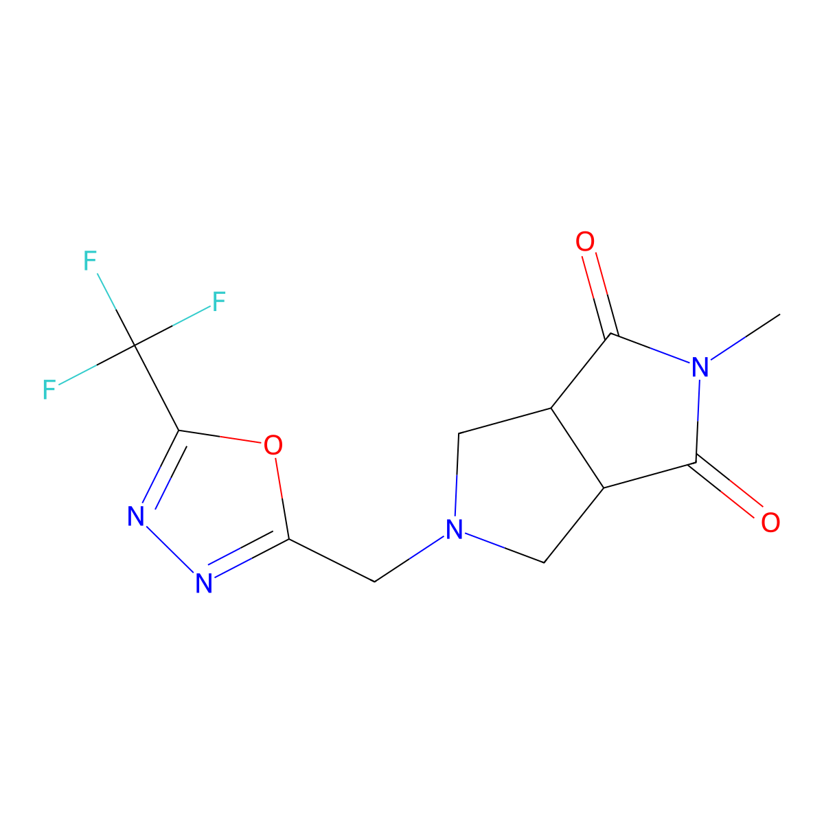 2-Methyl-5-{[5-(trifluoromethyl)-1,3,4-oxadiazol-2-yl]methyl}-octahydropyrrolo[3,4-c]pyrrole-1,3-dione molecular structure, CAS 2415534-80-2
