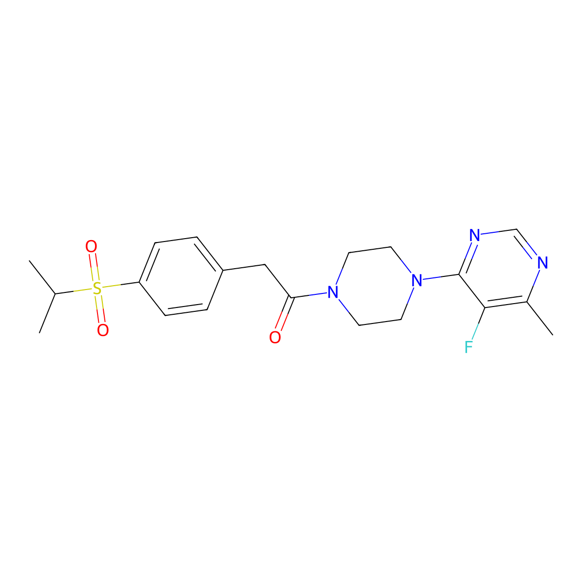 1-[4-(5-Fluoro-6-methylpyrimidin-4-yl)piperazin-1-yl]-2-[4-(propane-2-sulfonyl)phenyl]ethan-1-one molecular structure, CAS 2415534-81-3
