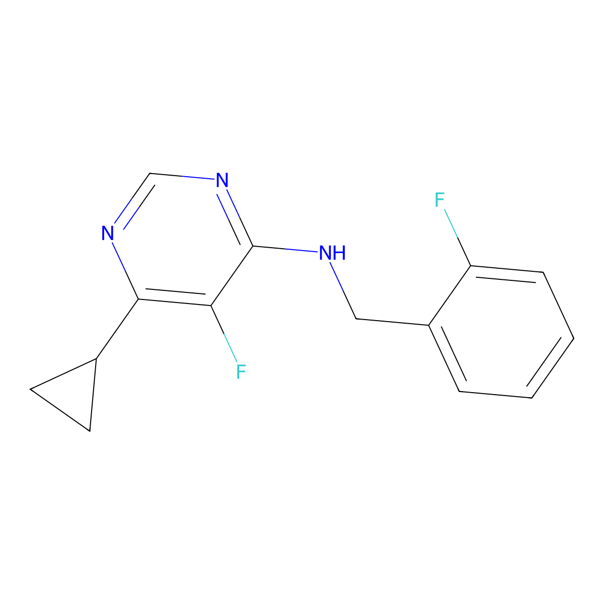 6-Cyclopropyl-5-fluoro-N-[(2-fluorophenyl)methyl]pyrimidin-4-amine molecular structure, CAS 2415534-83-5