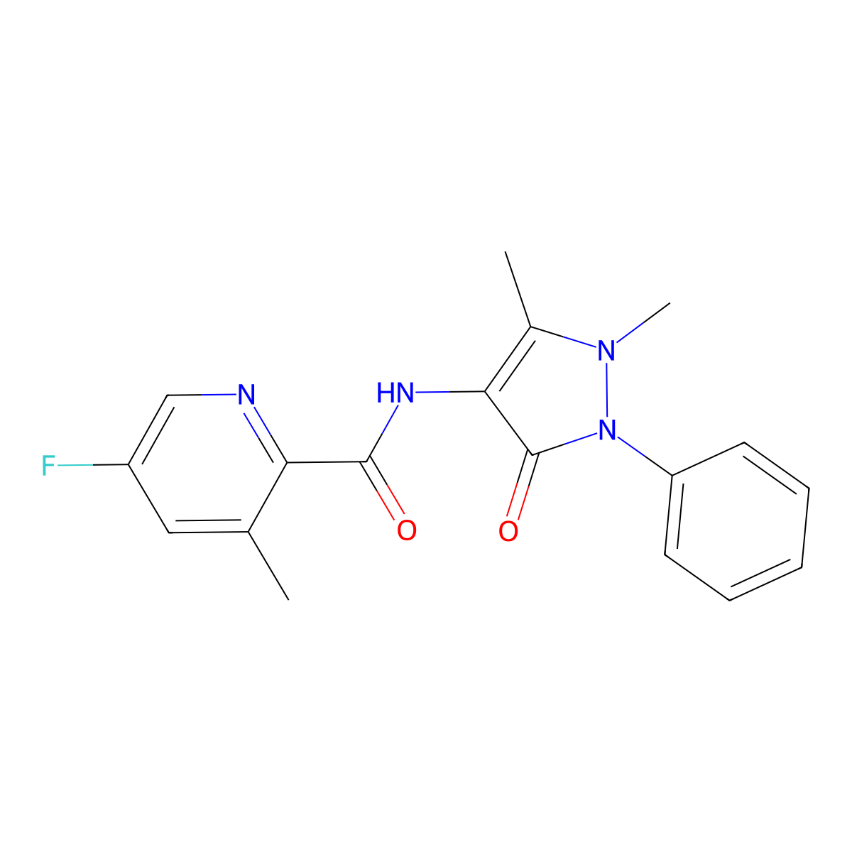 N-(1,5-dimethyl-3-oxo-2-phenyl-2,3-dihydro-1H-pyrazol-4-yl)-5-fluoro-3-methylpyridine-2-carboxamide molecular structure, CAS 2415534-89-1
