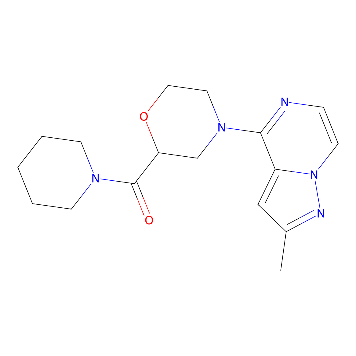 4-{2-Methylpyrazolo[1,5-a]pyrazin-4-yl}-2-(piperidine-1-carbonyl)morpholine molecular structure, CAS 2415535-01-0