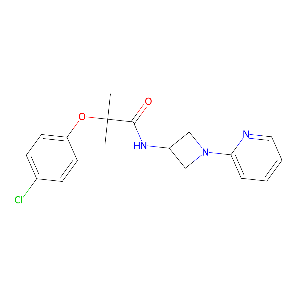 2-(4-chlorophenoxy)-2-methyl-N-[1-(pyridin-2-yl)azetidin-3-yl]propanamide molecular structure, CAS 2415535-08-7