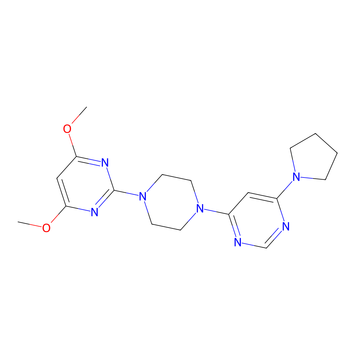 4,6-Dimethoxy-2-{4-[6-(pyrrolidin-1-yl)pyrimidin-4-yl]piperazin-1-yl}pyrimidine molecular structure, CAS 2415535-09-8