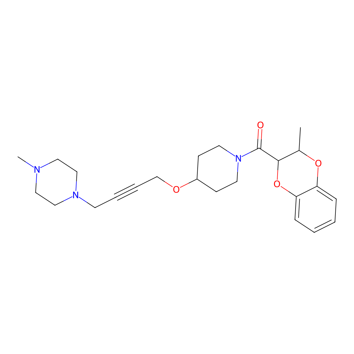 1-Methyl-4-(4-{[1-(3-methyl-2,3-dihydro-1,4-benzodioxine-2-carbonyl)piperidin-4-yl]oxy}but-2-yn-1-yl)piperazine molecular structure, CAS 2415535-12-3