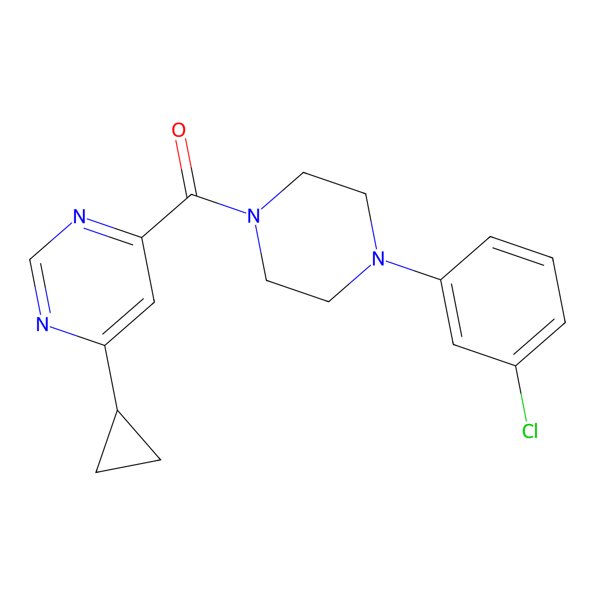 4-[4-(3-Chlorophenyl)piperazine-1-carbonyl]-6-cyclopropylpyrimidine molecular structure, CAS 2415535-13-4