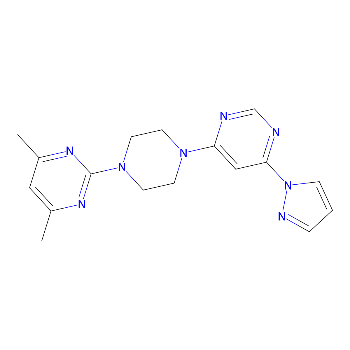 4-[4-(4,6-dimethylpyrimidin-2-yl)piperazin-1-yl]-6-(1H-pyrazol-1-yl)pyrimidine molecular structure, CAS 2415535-22-5