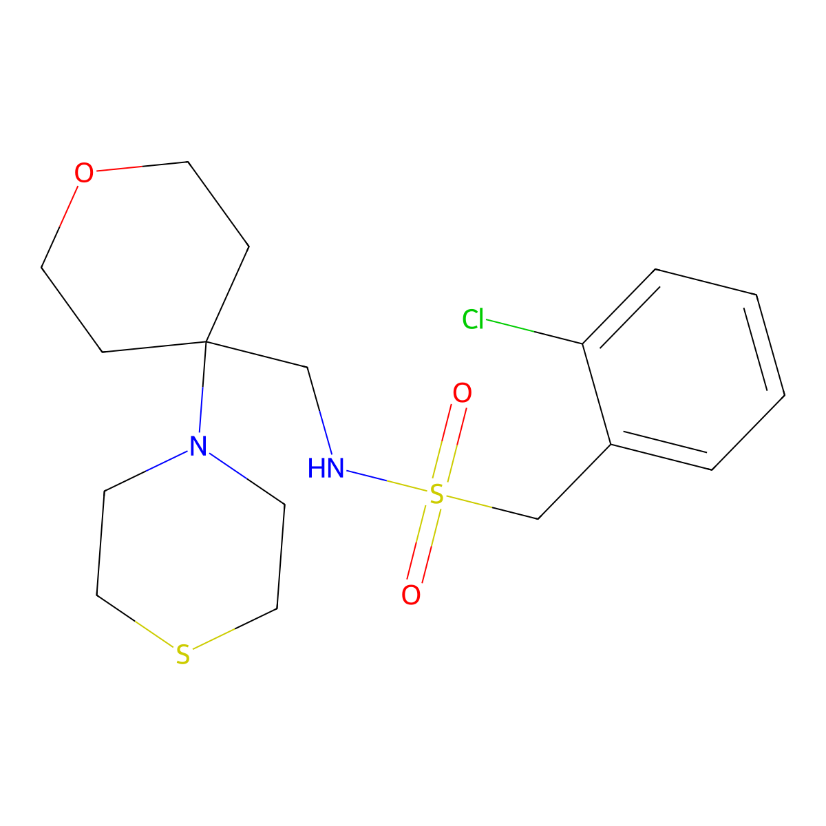 1-(2-chlorophenyl)-N-{[4-(thiomorpholin-4-yl)oxan-4-yl]methyl}methanesulfonamide molecular structure, CAS 2415535-24-7
