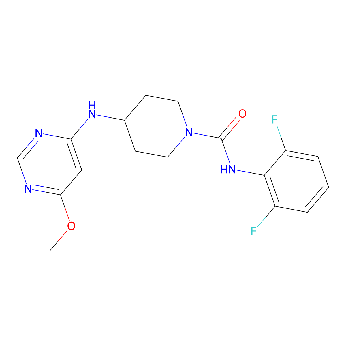 N-(2,6-Difluorophenyl)-4-[(6-methoxypyrimidin-4-yl)amino]piperidine-1-carboxamide molecular structure, CAS 2415535-28-1
