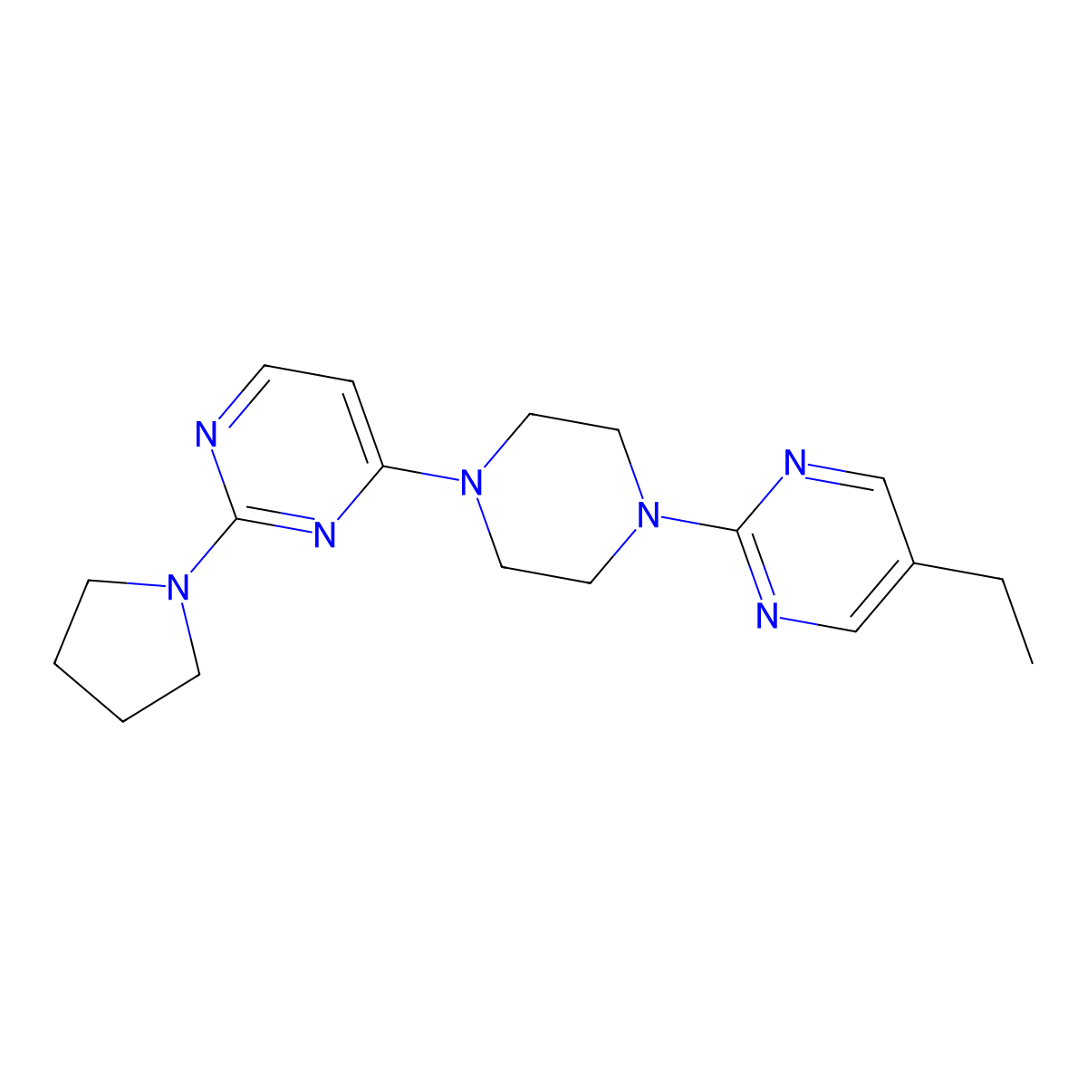 4-[4-(5-Ethylpyrimidin-2-yl)piperazin-1-yl]-2-(pyrrolidin-1-yl)pyrimidine molecular structure, CAS 2415535-31-6