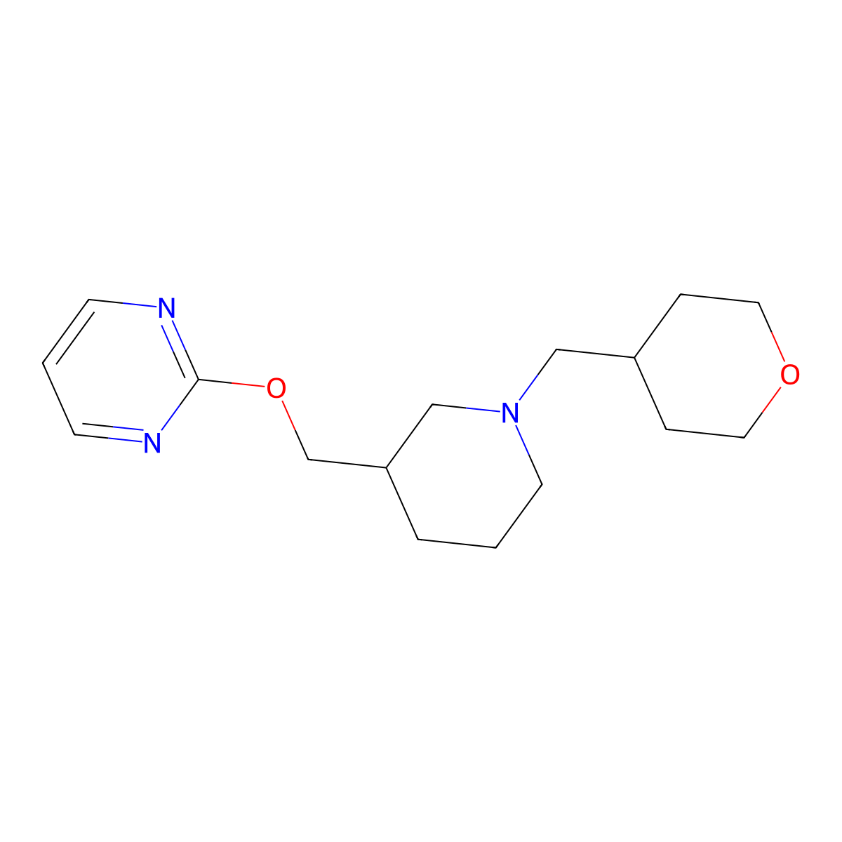 2-({1-[(Oxan-4-yl)methyl]piperidin-3-yl}methoxy)pyrimidine molecular structure, CAS 2415535-32-7