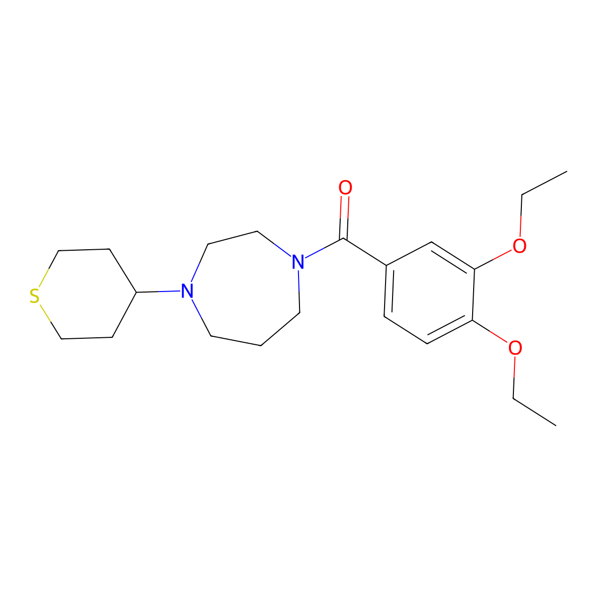 1-(3,4-Diethoxybenzoyl)-4-(thian-4-yl)-1,4-diazepane molecular structure, CAS 2415535-36-1