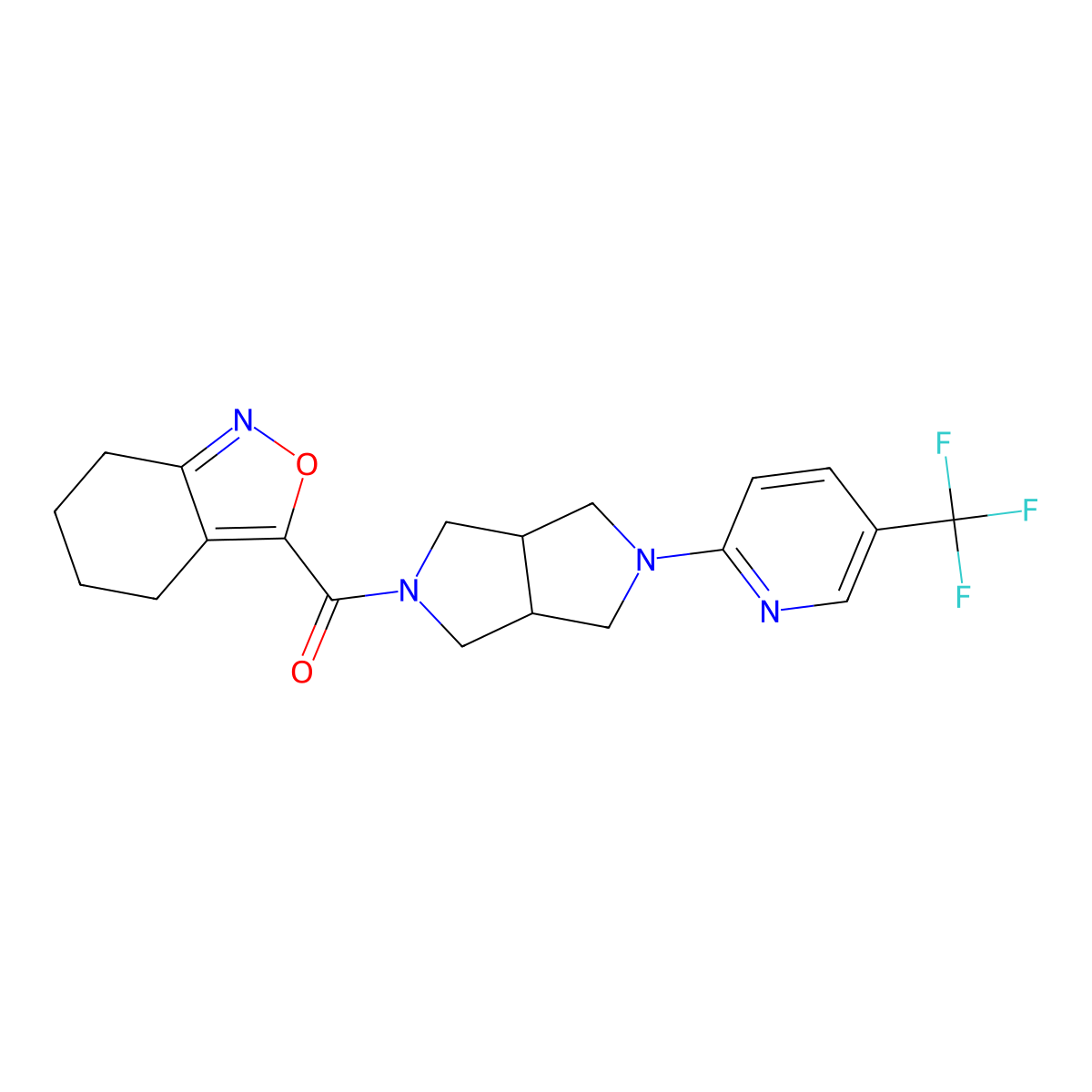3-{5-[5-(Trifluoromethyl)pyridin-2-yl]-octahydropyrrolo[3,4-c]pyrrole-2-carbonyl}-4,5,6,7-tetrahydro-2,1-benzoxazole molecular structure, CAS 2415535-45-2