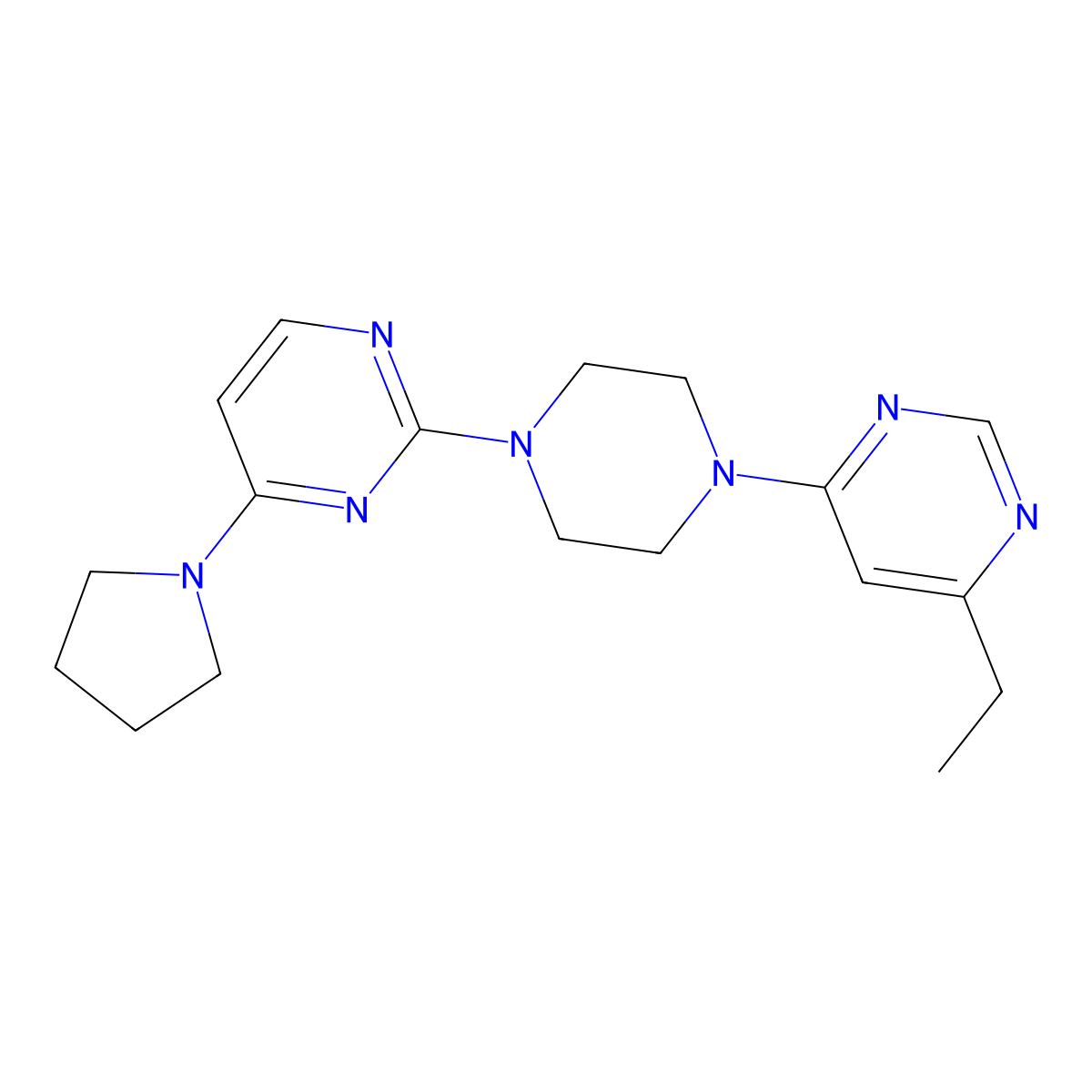 2-[4-(6-Ethylpyrimidin-4-yl)piperazin-1-yl]-4-(pyrrolidin-1-yl)pyrimidine molecular structure, CAS 2415535-47-4