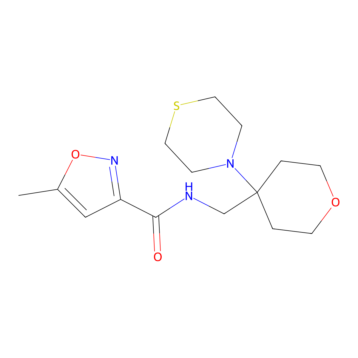 5-methyl-N-{[4-(thiomorpholin-4-yl)oxan-4-yl]methyl}-1,2-oxazole-3-carboxamide molecular structure, CAS 2415535-48-5