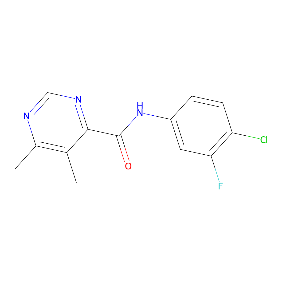 N-(4-Chloro-3-fluorophenyl)-5,6-dimethylpyrimidine-4-carboxamide molecular structure, CAS 2415535-49-6