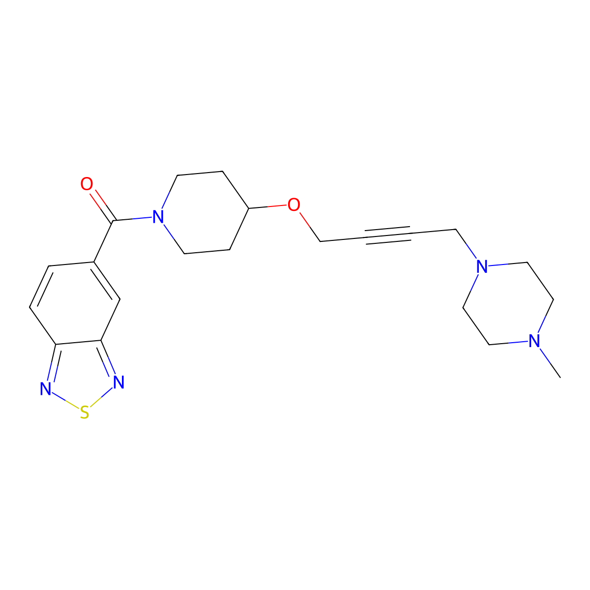 5-(4-{[4-(4-Methylpiperazin-1-yl)but-2-yn-1-yl]oxy}piperidine-1-carbonyl)-2,1,3-benzothiadiazole molecular structure, CAS 2415535-51-0