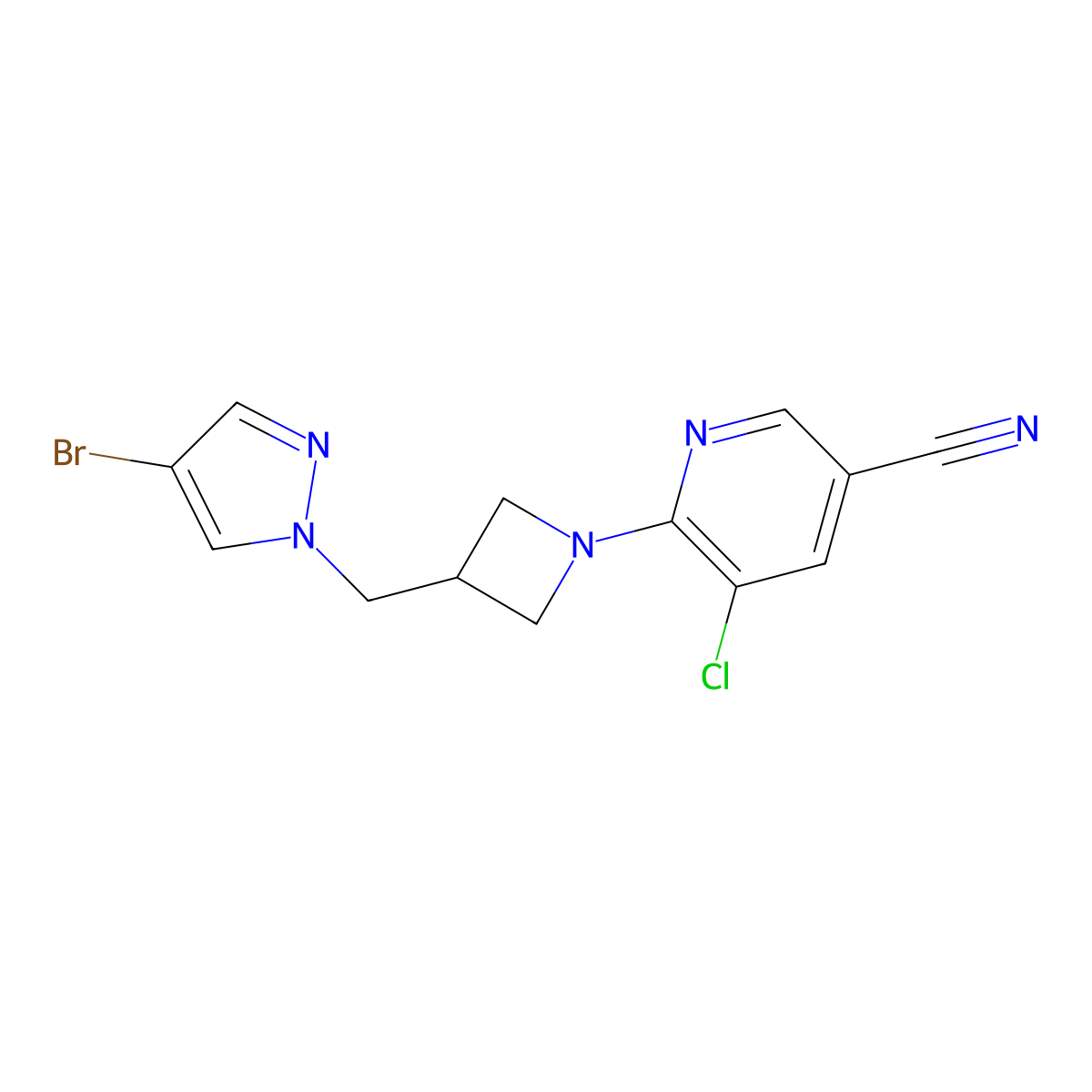 6-{3-[(4-bromo-1H-pyrazol-1-yl)methyl]azetidin-1-yl}-5-chloropyridine-3-carbonitrile molecular structure, CAS 2415538-39-3