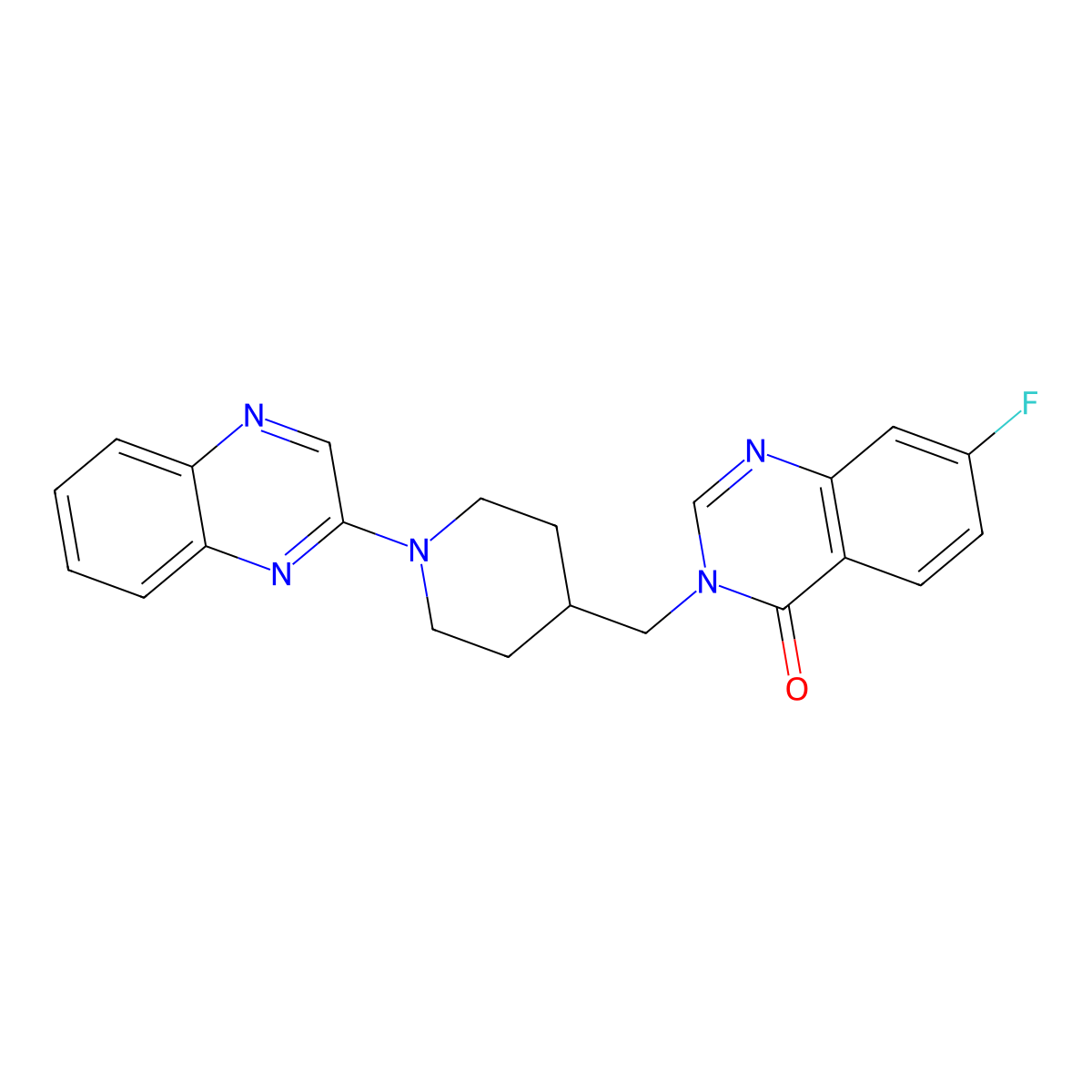 7-Fluoro-3-{[1-(quinoxalin-2-yl)piperidin-4-yl]methyl}-3,4-dihydroquinazolin-4-one molecular structure, CAS 2415538-41-7
