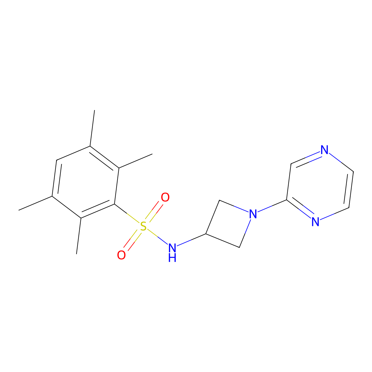 2,3,5,6-tetramethyl-N-[1-(pyrazin-2-yl)azetidin-3-yl]benzene-1-sulfonamide molecular structure, CAS 2415538-47-3