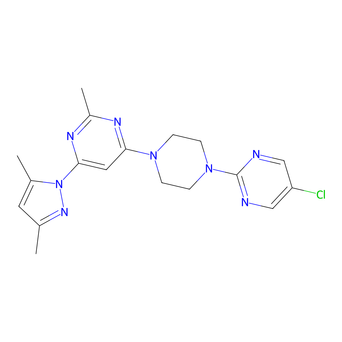 4-[4-(5-chloropyrimidin-2-yl)piperazin-1-yl]-6-(3,5-dimethyl-1H-pyrazol-1-yl)-2-methylpyrimidine molecular structure, CAS 2415538-55-3
