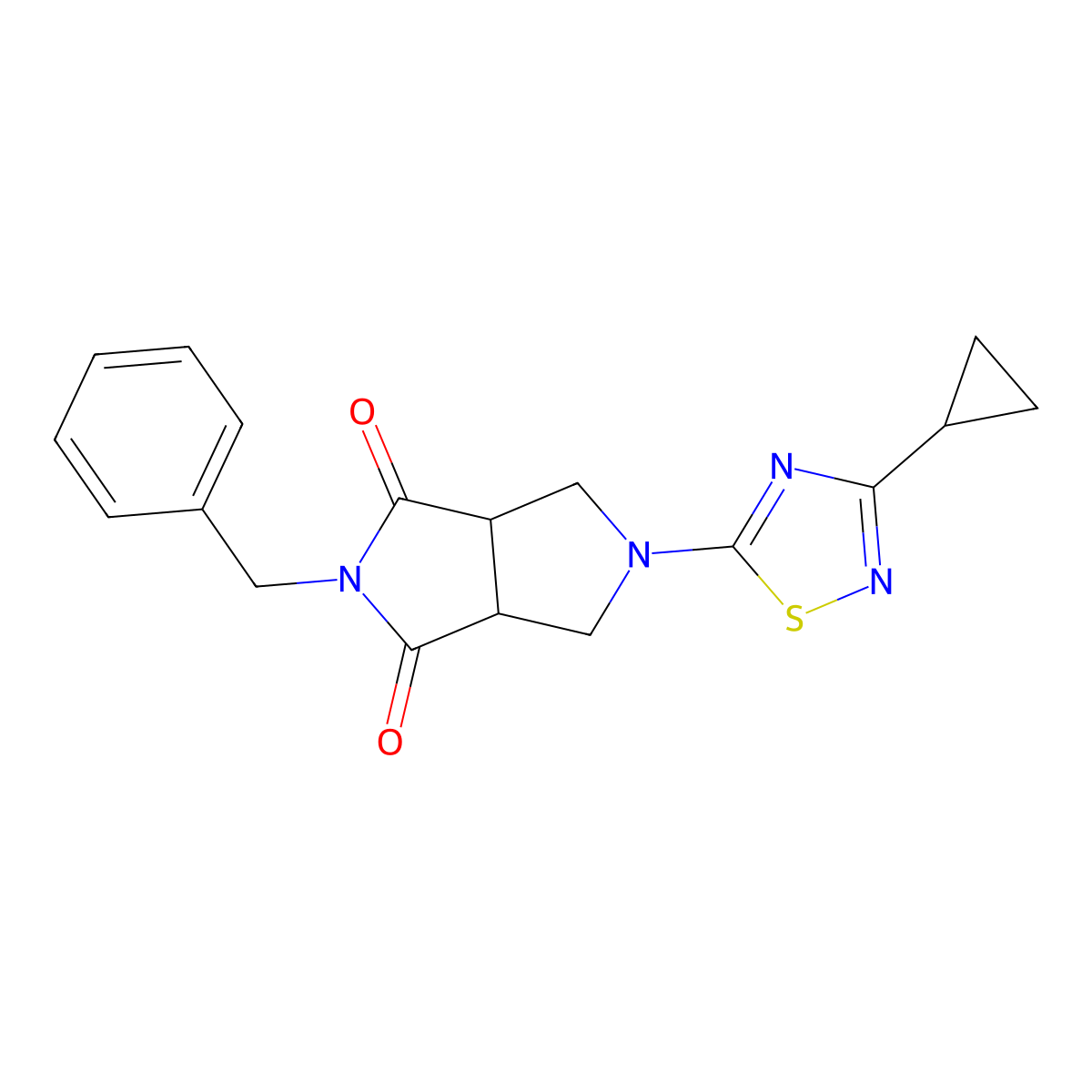 2-Benzyl-5-(3-cyclopropyl-1,2,4-thiadiazol-5-yl)-octahydropyrrolo[3,4-c]pyrrole-1,3-dione molecular structure, CAS 2415538-56-4