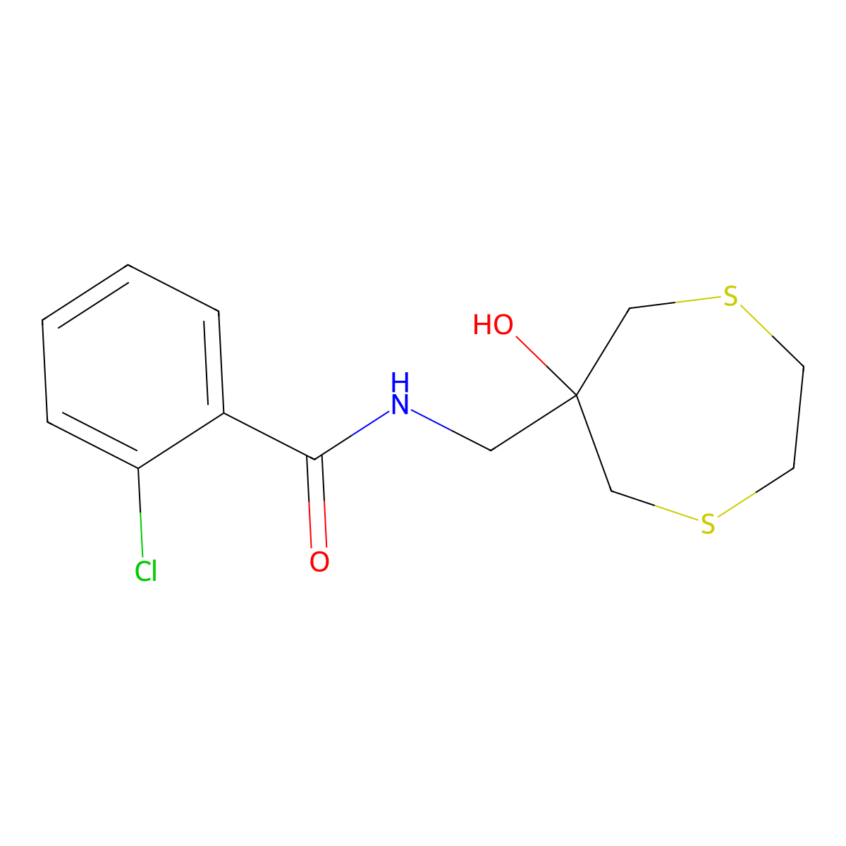 2-Chloro-N-[(6-hydroxy-1,4-dithiepan-6-yl)methyl]benzamide molecular structure, CAS 2415538-60-0