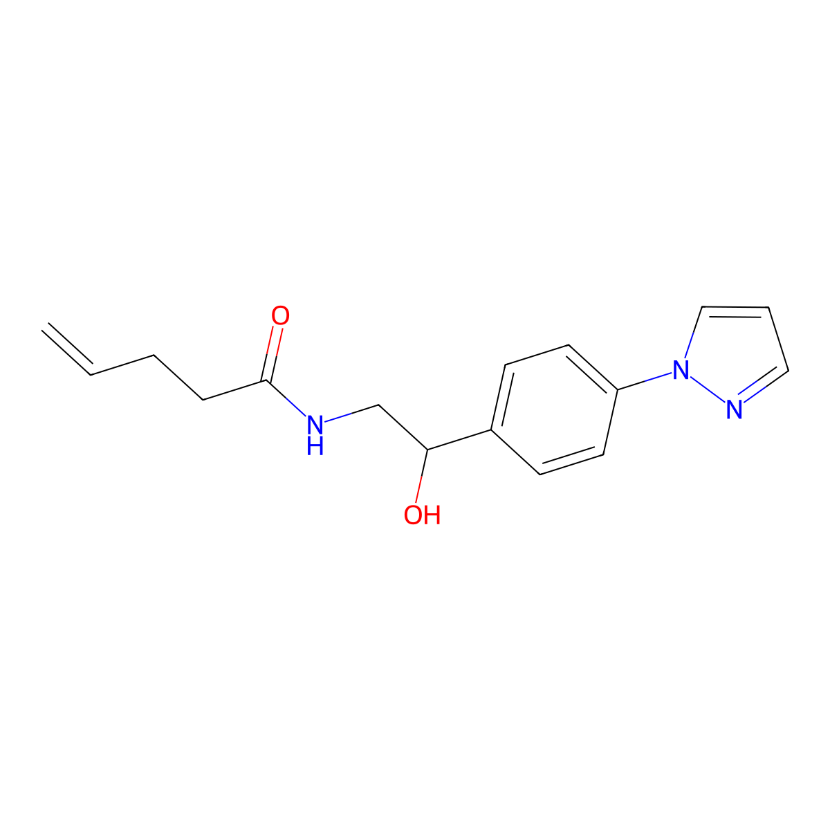 N-{2-hydroxy-2-[4-(1H-pyrazol-1-yl)phenyl]ethyl}pent-4-enamide molecular structure, CAS 2415538-64-4
