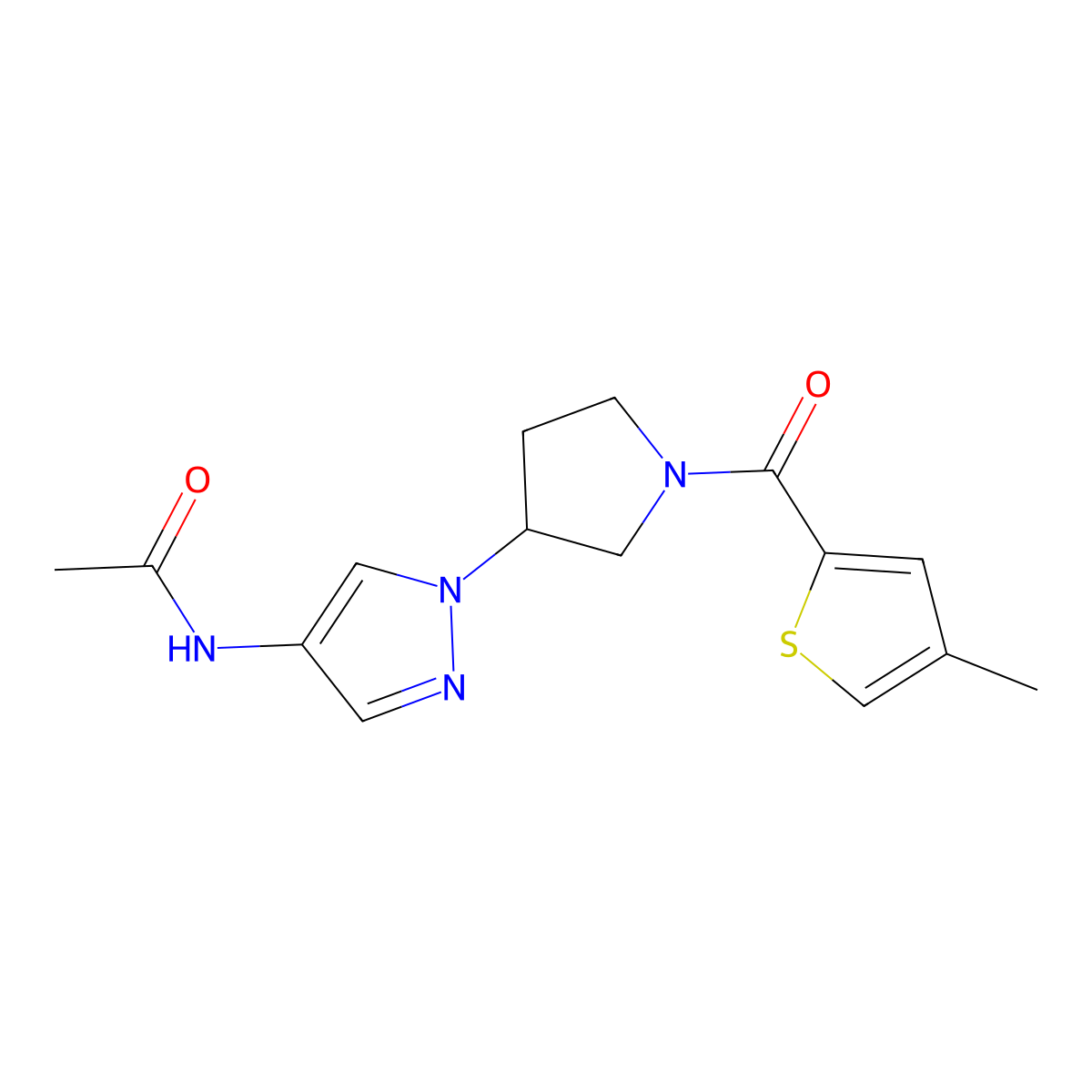 N-{1-[1-(4-methylthiophene-2-carbonyl)pyrrolidin-3-yl]-1H-pyrazol-4-yl}acetamide molecular structure, CAS 2415538-65-5