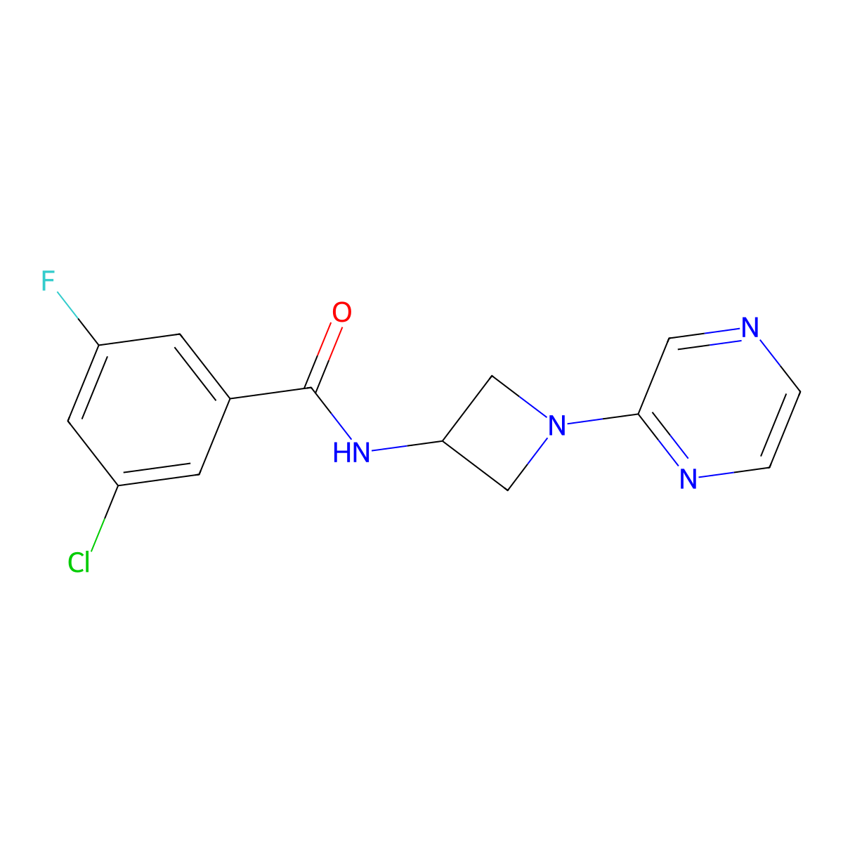 3-chloro-5-fluoro-N-[1-(pyrazin-2-yl)azetidin-3-yl]benzamide molecular structure, CAS 2415538-69-9
