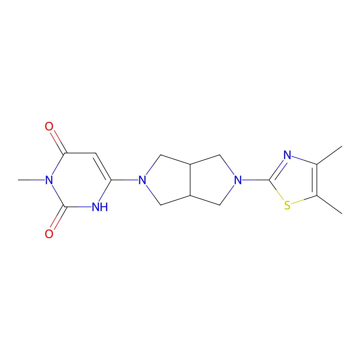 6-[5-(4,5-Dimethyl-1,3-thiazol-2-yl)-octahydropyrrolo[3,4-c]pyrrol-2-yl]-3-methyl-1,2,3,4-tetrahydropyrimidine-2,4-dione molecular structure, CAS 2415538-70-2