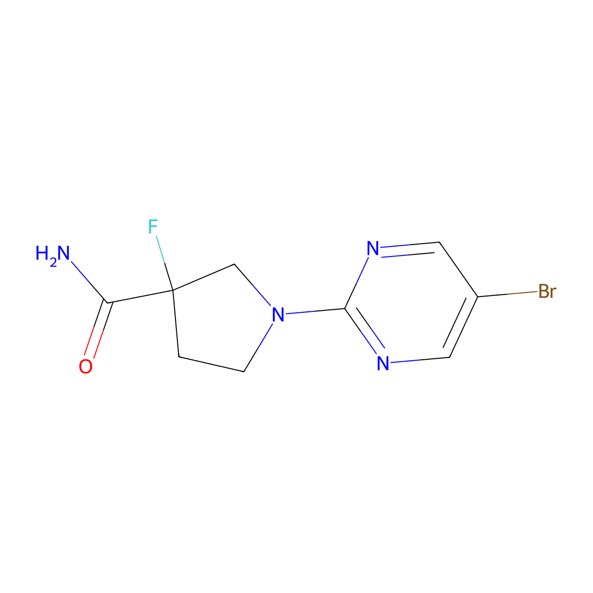 1-(5-Bromopyrimidin-2-yl)-3-fluoropyrrolidine-3-carboxamide molecular structure, CAS 2415538-75-7