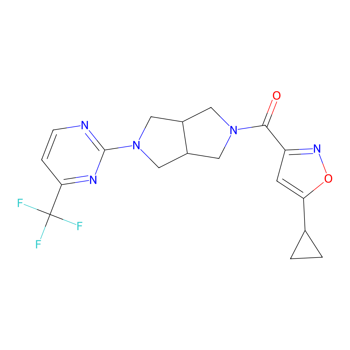 2-[5-(5-Cyclopropyl-1,2-oxazole-3-carbonyl)-octahydropyrrolo[3,4-c]pyrrol-2-yl]-4-(trifluoromethyl)pyrimidine molecular structure, CAS 2415538-78-0