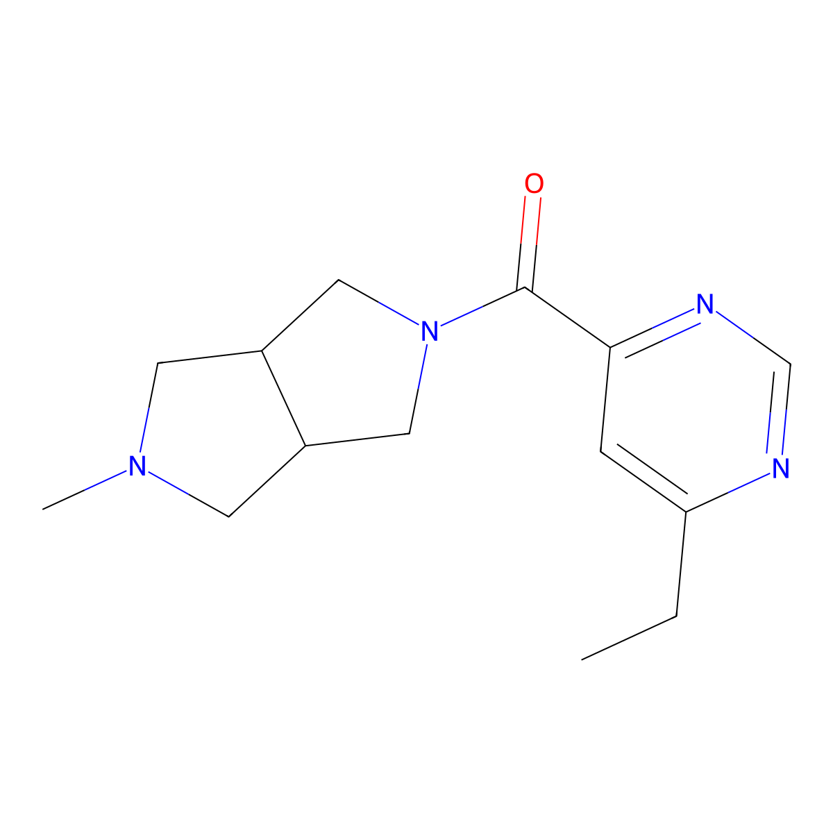 4-Ethyl-6-{5-methyl-octahydropyrrolo[3,4-c]pyrrole-2-carbonyl}pyrimidine molecular structure, CAS 2415538-79-1