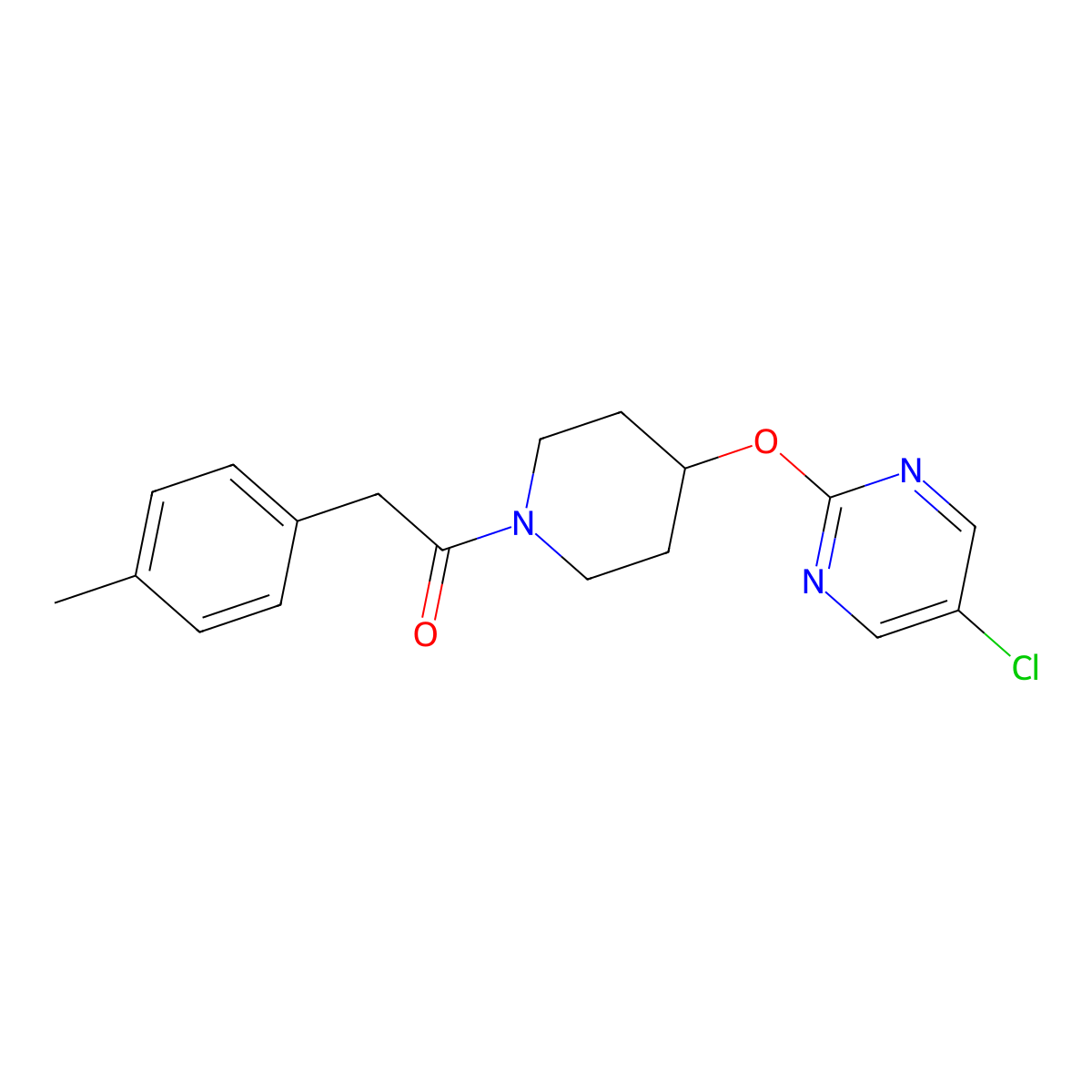 1-{4-[(5-Chloropyrimidin-2-yl)oxy]piperidin-1-yl}-2-(4-methylphenyl)ethan-1-one molecular structure, CAS 2415538-82-6