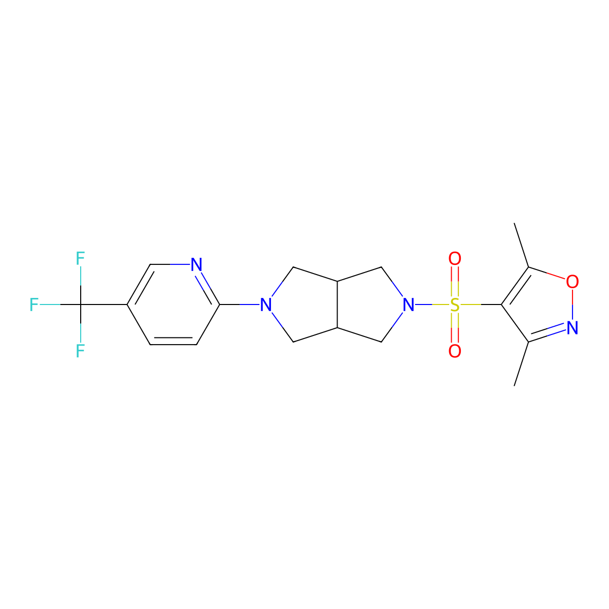 2-{5-[(3,5-Dimethyl-1,2-oxazol-4-yl)sulfonyl]-octahydropyrrolo[3,4-c]pyrrol-2-yl}-5-(trifluoromethyl)pyridine molecular structure, CAS 2415538-94-0