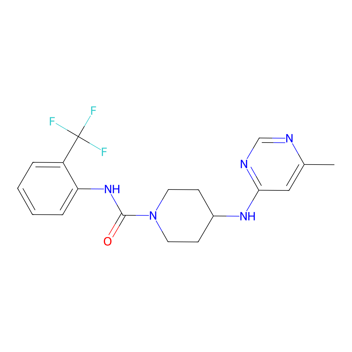 4-[(6-Methylpyrimidin-4-yl)amino]-N-[2-(trifluoromethyl)phenyl]piperidine-1-carboxamide molecular structure, CAS 2415538-96-2