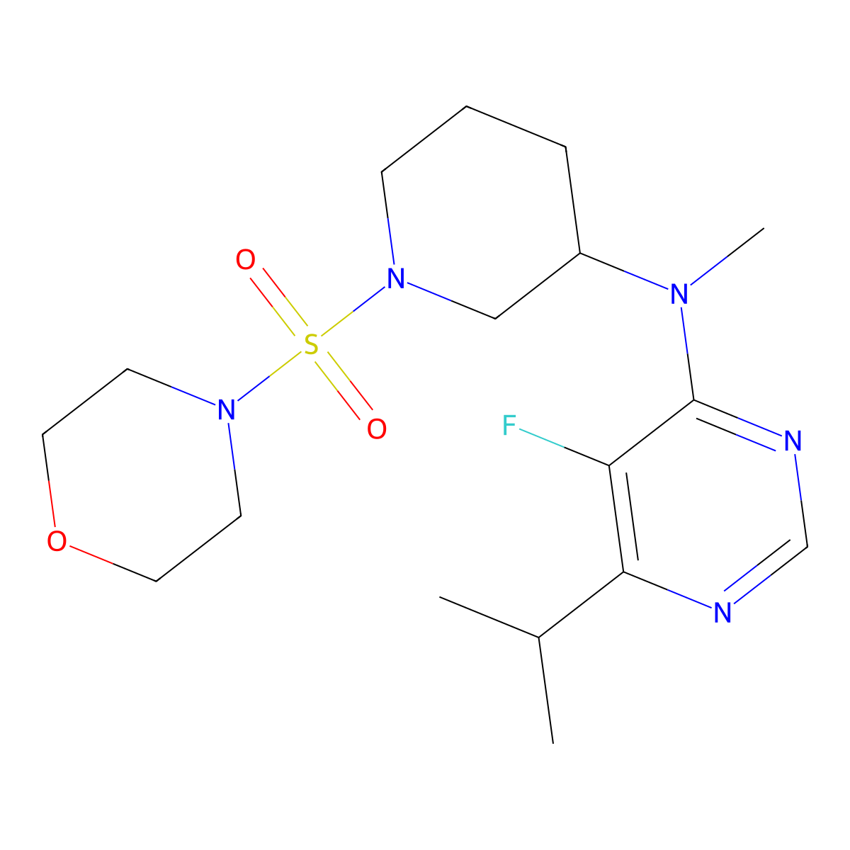 5-fluoro-N-methyl-N-[1-(morpholine-4-sulfonyl)piperidin-3-yl]-6-(propan-2-yl)pyrimidin-4-amine molecular structure, CAS 2415539-02-3