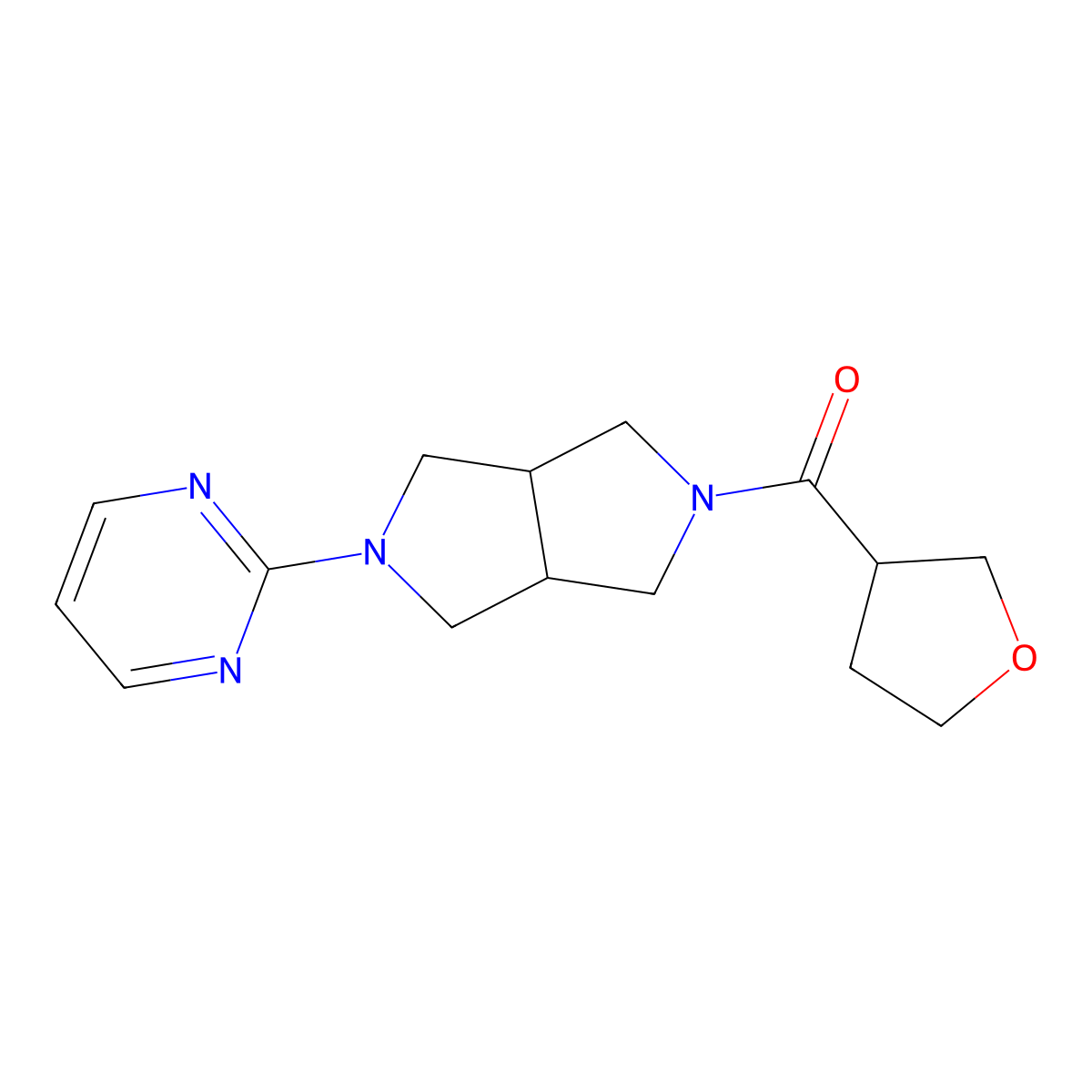 2-[5-(Oxolane-3-carbonyl)-octahydropyrrolo[3,4-c]pyrrol-2-yl]pyrimidine molecular structure, CAS 2415539-04-5