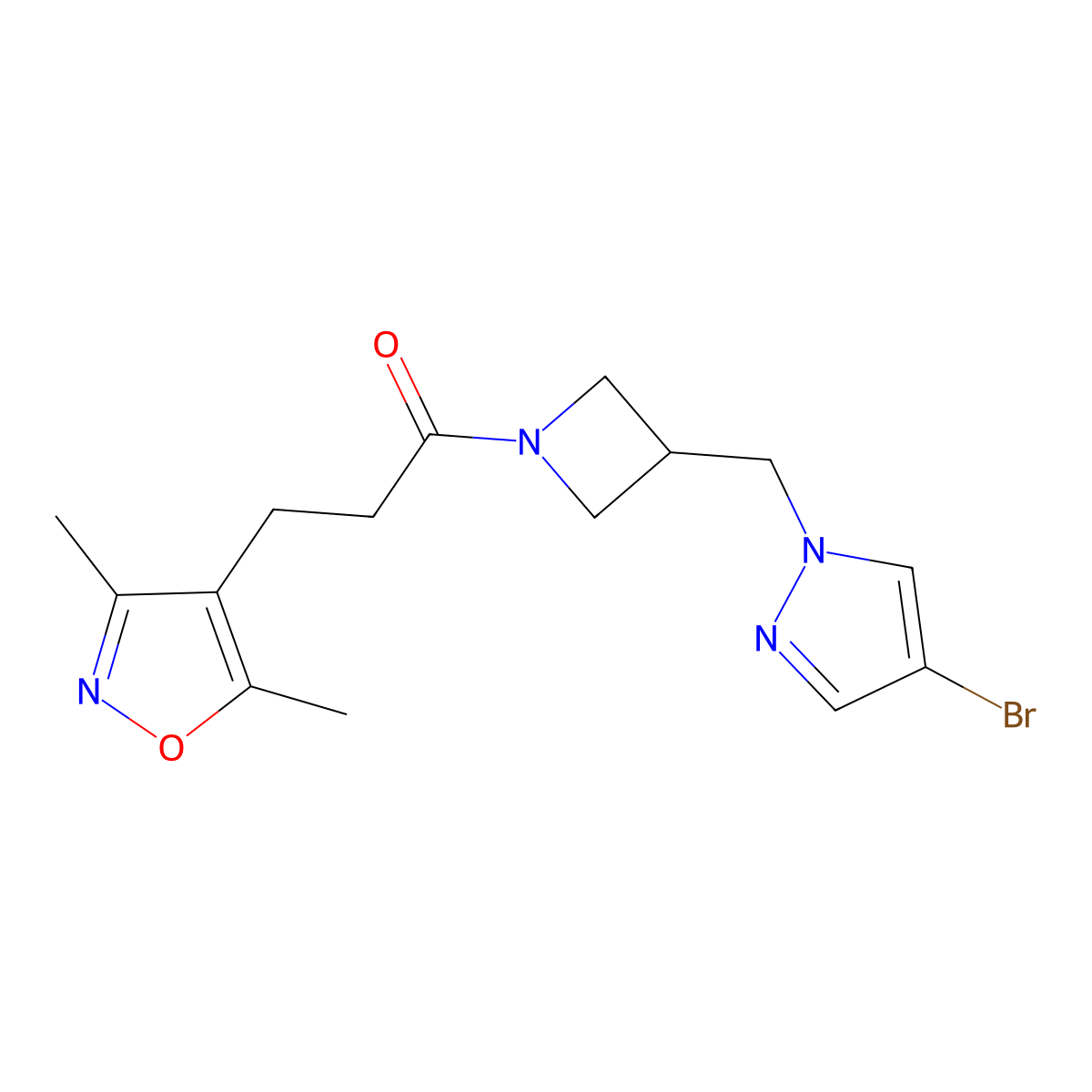 1-{3-[(4-bromo-1H-pyrazol-1-yl)methyl]azetidin-1-yl}-3-(3,5-dimethyl-1,2-oxazol-4-yl)propan-1-one molecular structure, CAS 2415539-13-6