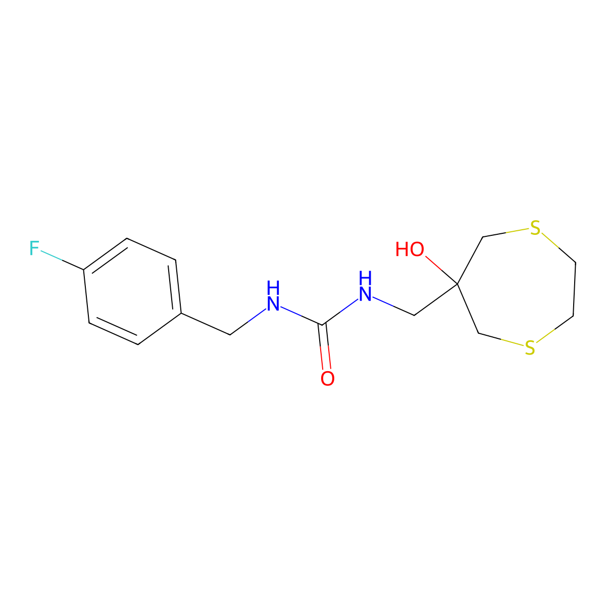 3-[(4-Fluorophenyl)methyl]-1-[(6-hydroxy-1,4-dithiepan-6-yl)methyl]urea molecular structure, CAS 2415539-14-7