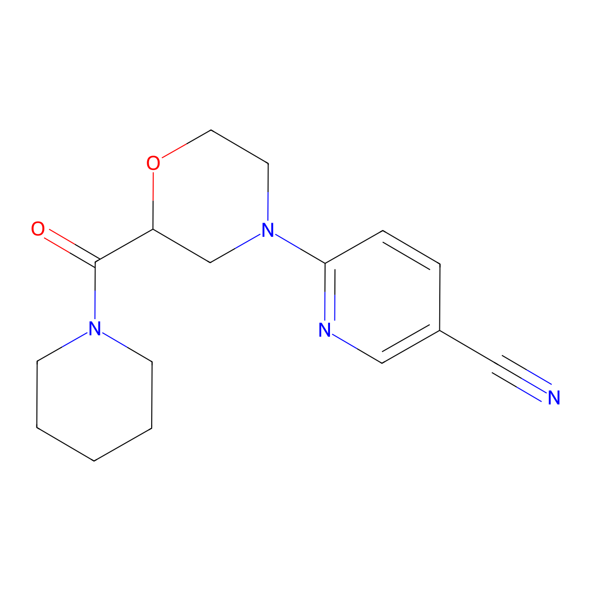 6-[2-(Piperidine-1-carbonyl)morpholin-4-yl]pyridine-3-carbonitrile molecular structure, CAS 2415539-16-9