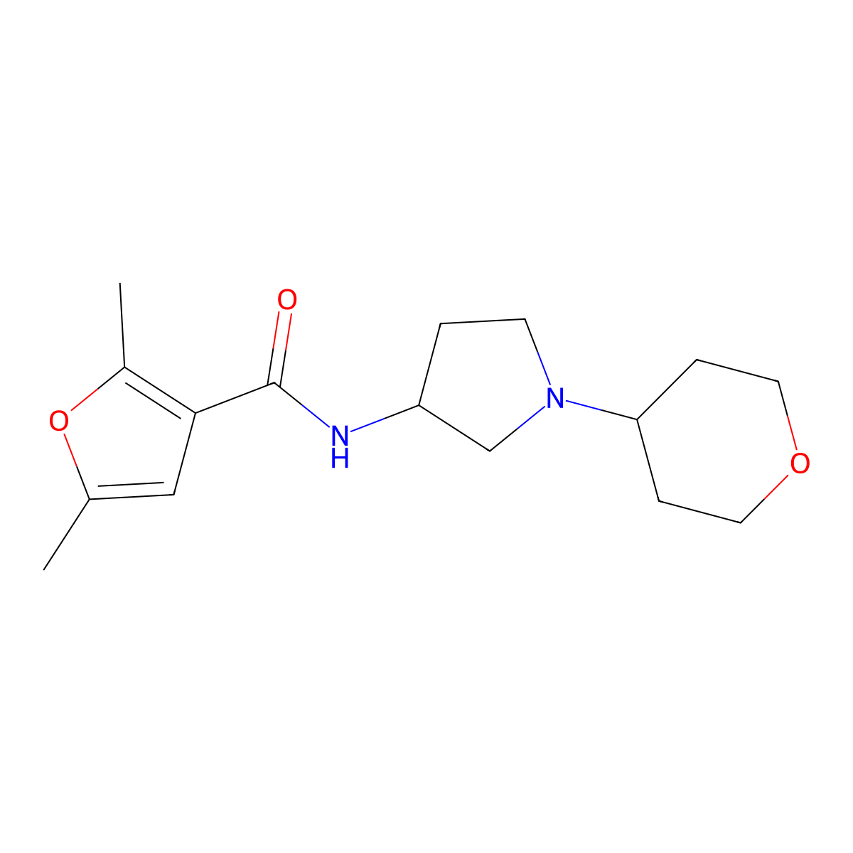 2,5-Dimethyl-N-[1-(oxan-4-yl)pyrrolidin-3-yl]furan-3-carboxamide molecular structure, CAS 2415539-18-1