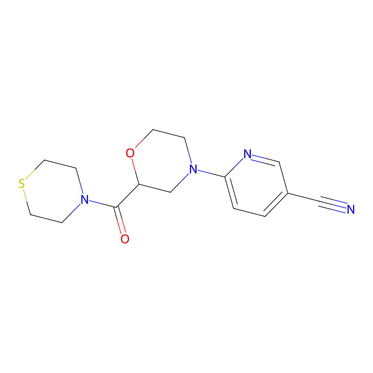 6-[2-(Thiomorpholine-4-carbonyl)morpholin-4-yl]pyridine-3-carbonitrile molecular structure, CAS 2415539-22-7